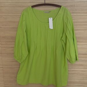 NWT Soft Surroundings green gauze tunic‎ top size L large puff 3/4 sleeve cotton